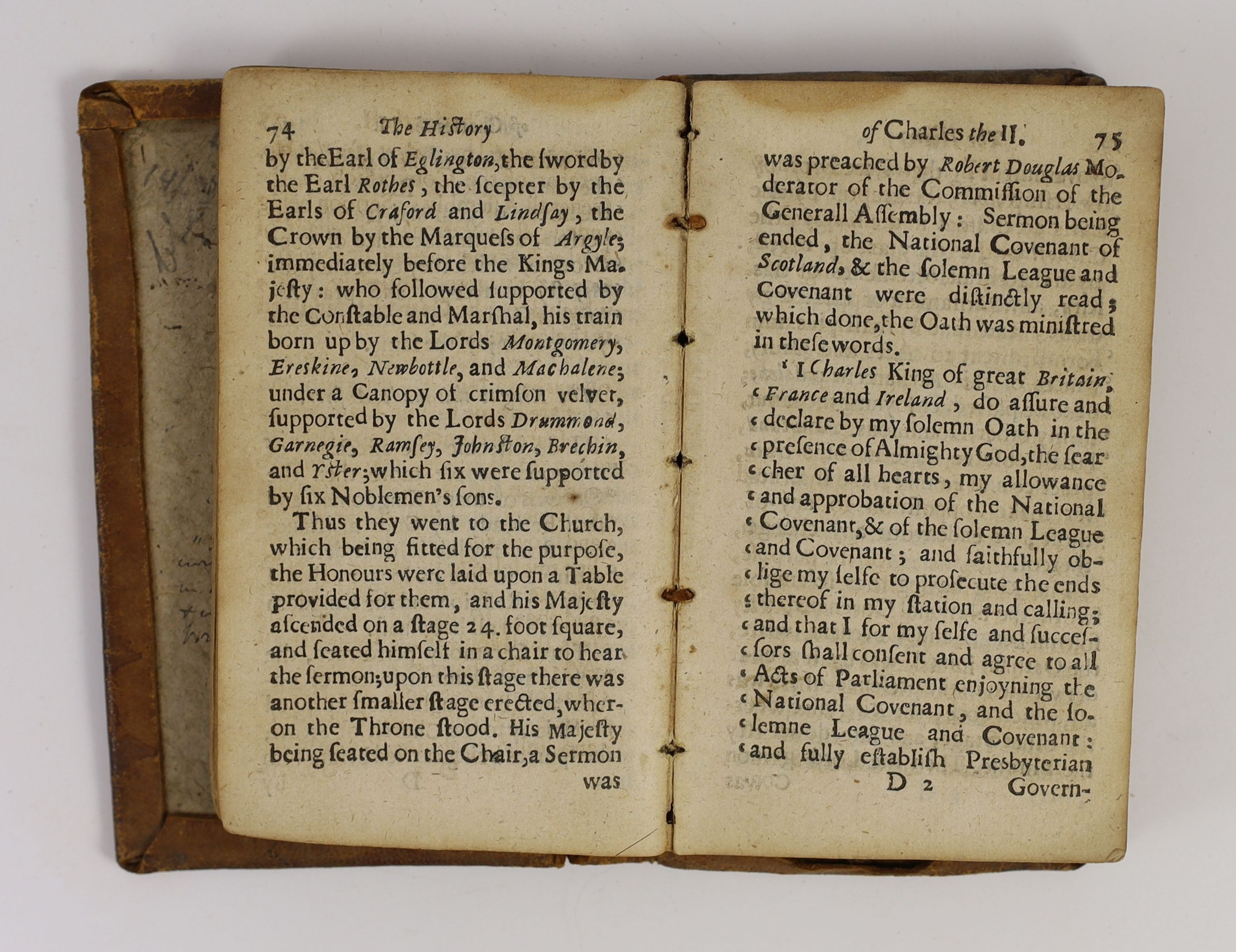 [Dauncey, John] - The History of His Sacred Majesty Charles the II, 12mo, calf gilt with Royal cypher CR beneath a crown, James Davies, London, 1660